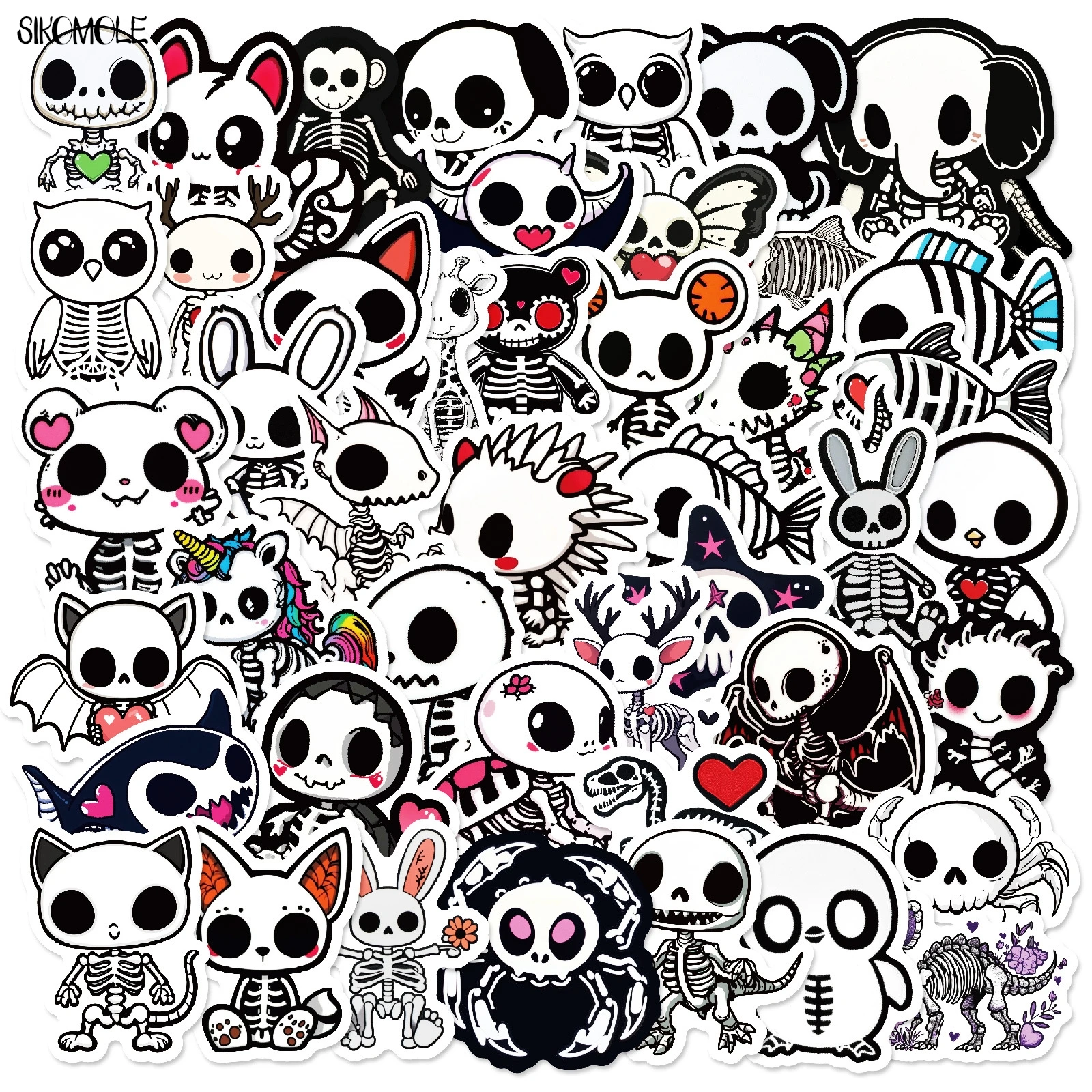 10/30/50PCS Cute Cartoon Animals Skeleton Skull Graffiti Stickers Aesthetic Decal Laptop Phone Luggage Scrapbook Car Sticker