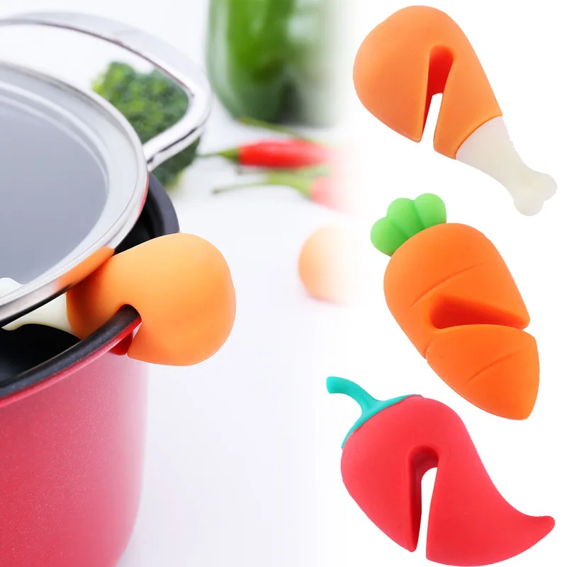 

Raise The Lid Anti-overflow Device For Boiling Soup Carrot Pepper Chicken leg Shape Silicone Tools Home Reusable Cooking Tools