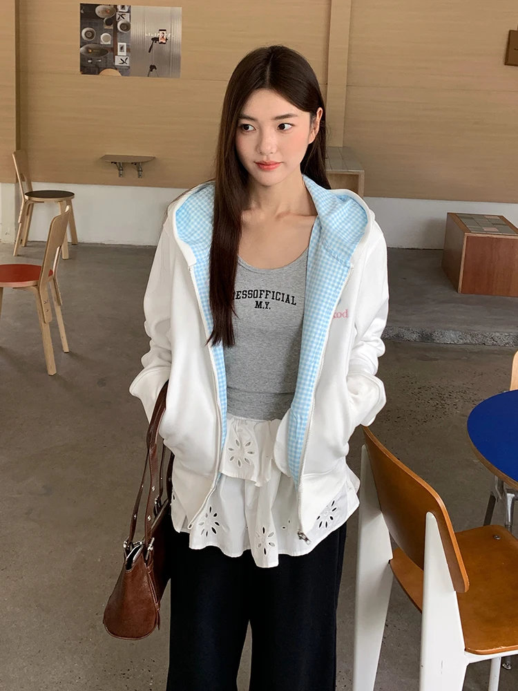 LK Store LKOD2025 Herbst Winter Plaid Zipper Hut Sweatshirt ort Sle Trendy Marke Hoodie Jaet Ohren Casual Lose Fit