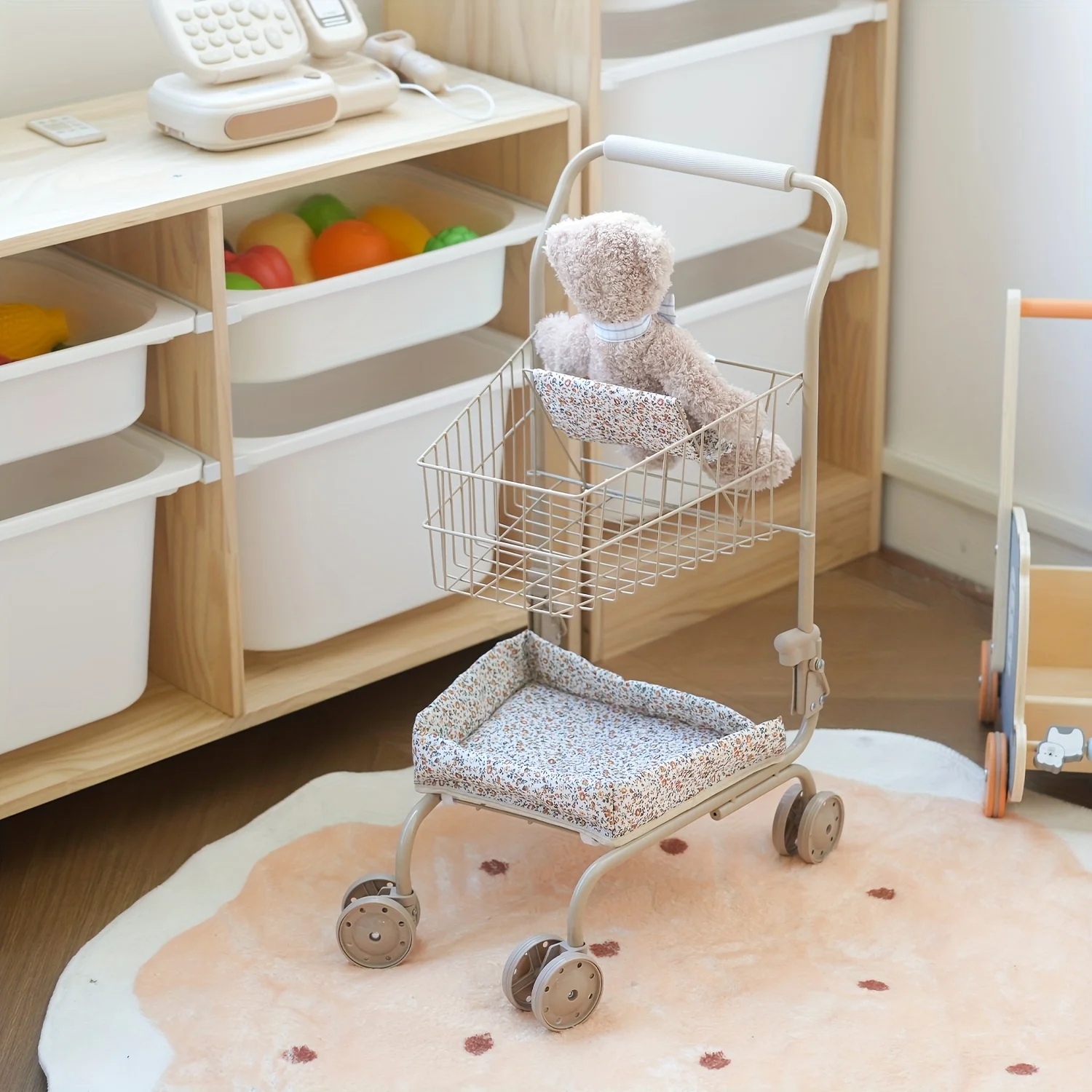 Игрушка-корзина с цветочным принтом и сумками для хранения — складной продуктовый набор для ролевых игр для детей