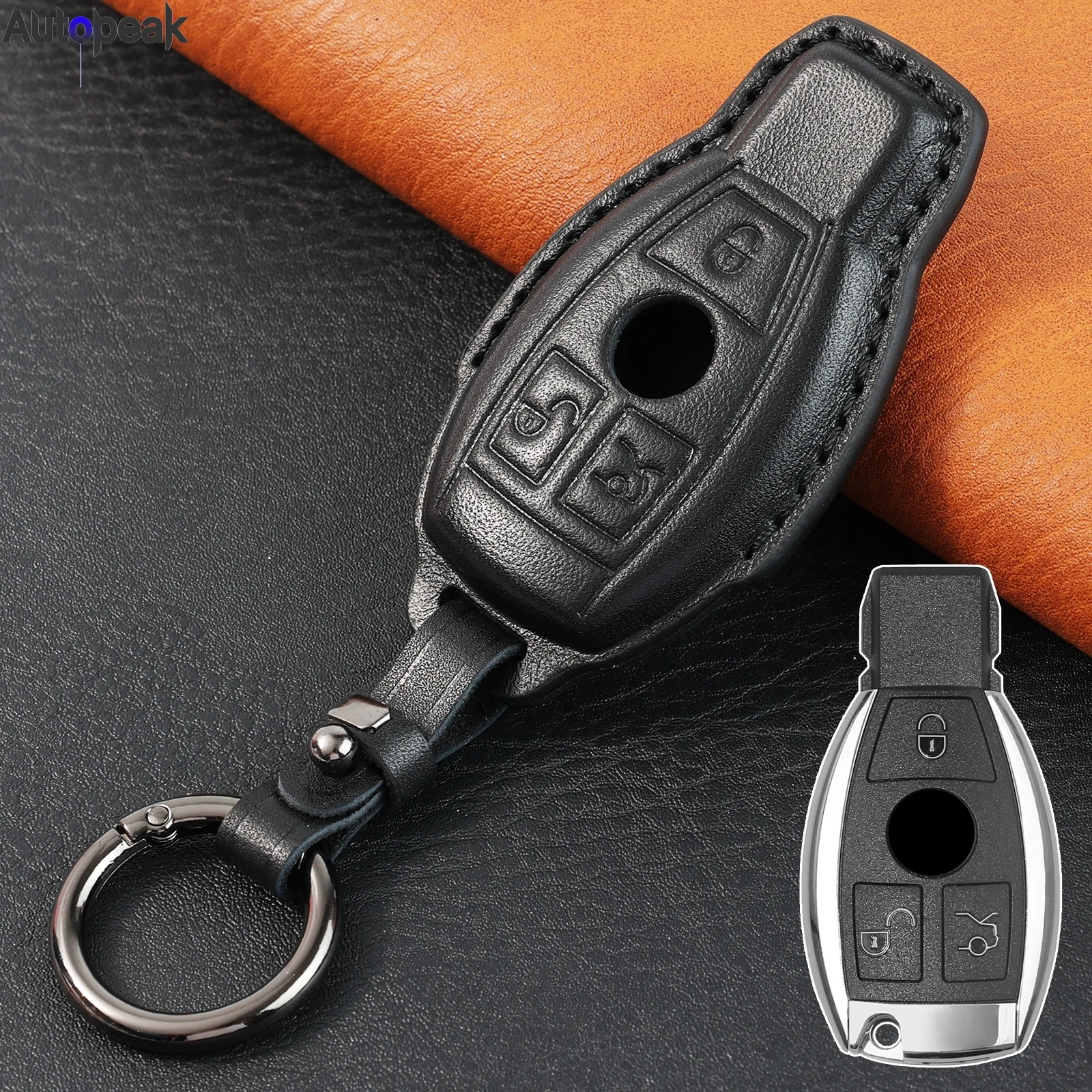 

For Mercedes Benz M A B G C E S Class CLA CLS GL GLS GLA GLK SL SLK SLS GLC Genuine Leather Remote Key Ring Case Cover 3 Button