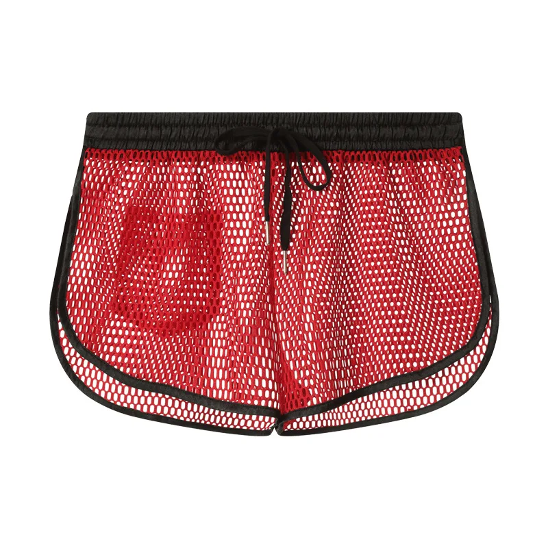2026 men's new mesh boxer panties breathable home shorts men's hollow solid color F3501