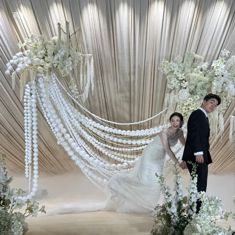 

Giant Foam Ball String with Hanging Pearl Chain Pendant for Wedding Decoration Photography Props Backdrop Wall Display