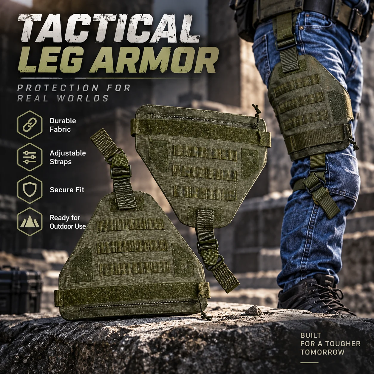 Tactical Leg Armor Panels MOLLE Modular Thigh Guards Adjustable Buckle Straps Panels Breathable Mesh Shin guards for Training