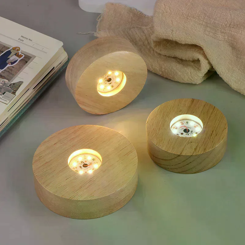 

Battery Operated 8/10cm Round Wooden LED Light Dispaly Base Stand Holder Table Night Lamp Base Crystal Glass Art Ornaments