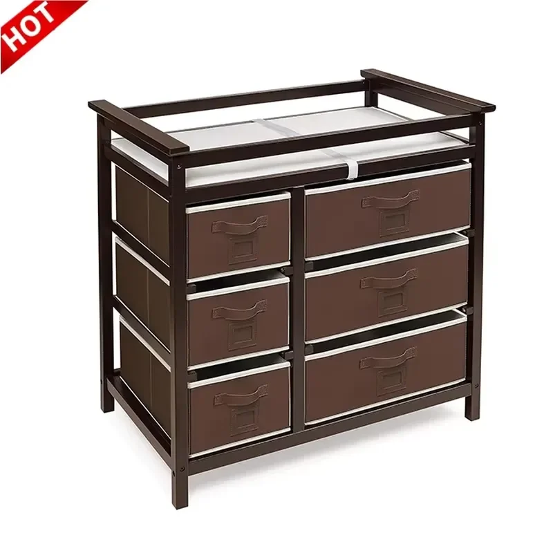 Modern Wooden Baby Dresser with Diaper Changing Top and Storage Basket Nursery Furniture Set for Kids Bedroom Home Decor