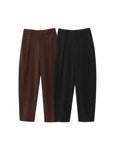 Imagen 1 del producto Pantalones de cintura alta con pierna de barril para mujer, pantalones con cremallera y dardos delanteros a la moda con bolsillos laterales, ropa femenina