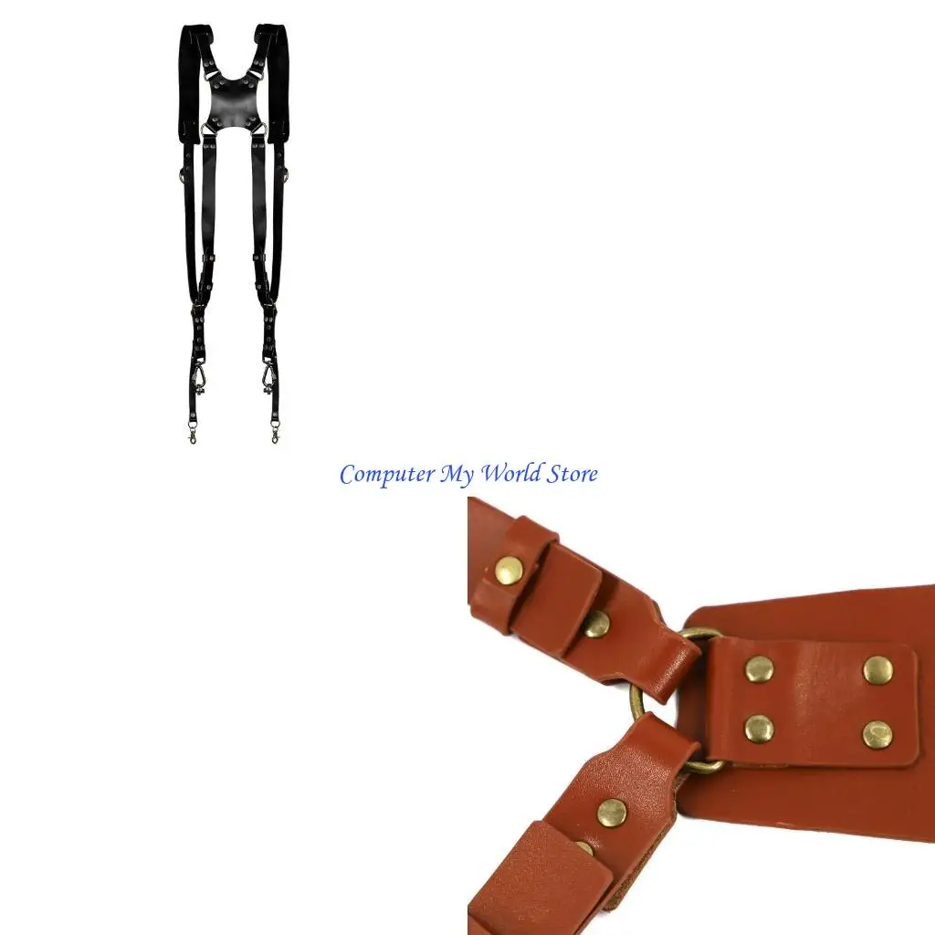 

Leather Camera Strap Leather Double Shoulder Strap Harness for Fuji Pentax