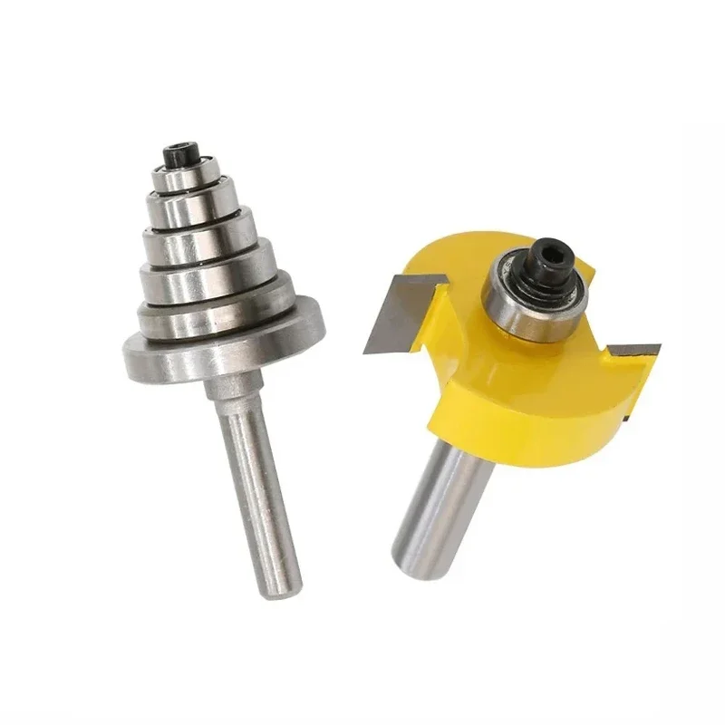 2PCS 8mm Shank Rabbet Router Bit with 6 Adjustable Bearings Tenon Milling Cutter Cemented Carbide Woodworking