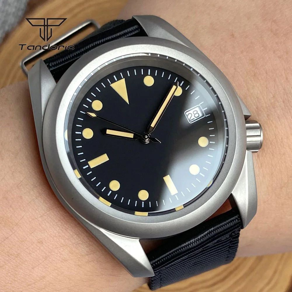 Tandorio NH35 Men\'s Automatic Dive Watch 3.8 Crown Sapphire Crystal 40mm Mechanical Wristwatch Date Luminous 20BAR Brushed Case
