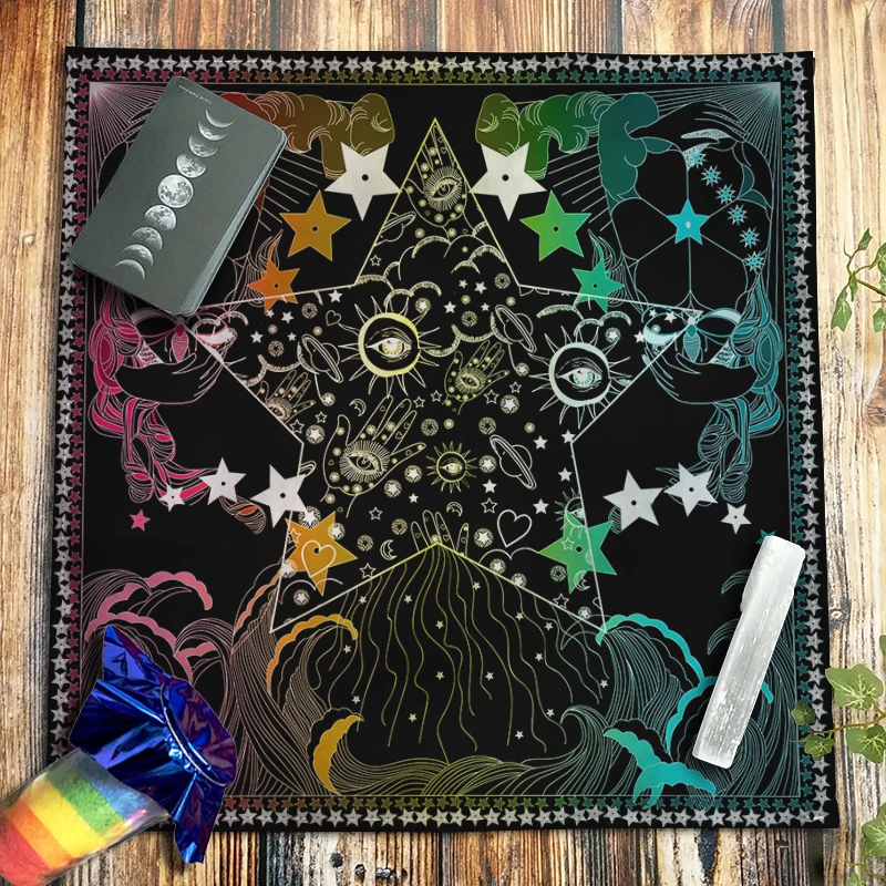 Pentagram Tarot Tablecloth All-Seeing Eye Altar Cloth Crystal Healing Pendulum Oracle Card Pad Divination Witchcraft Astrology