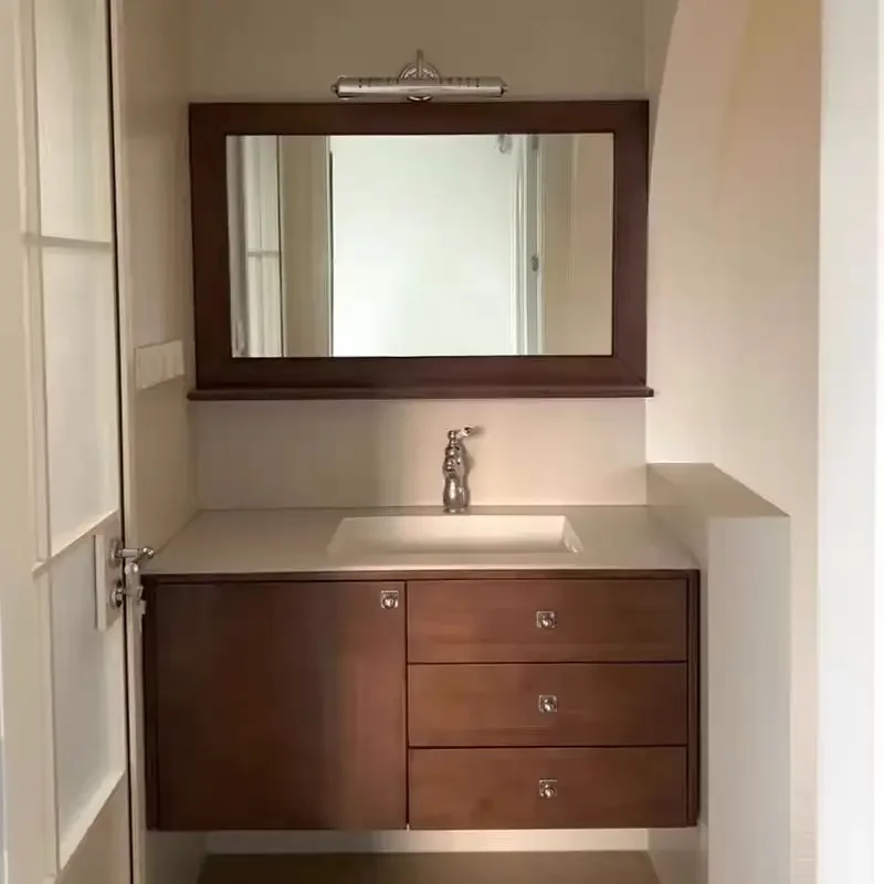 Walnut bathroom cabinet combination washstand rock slab ceramic integrated basin washstand