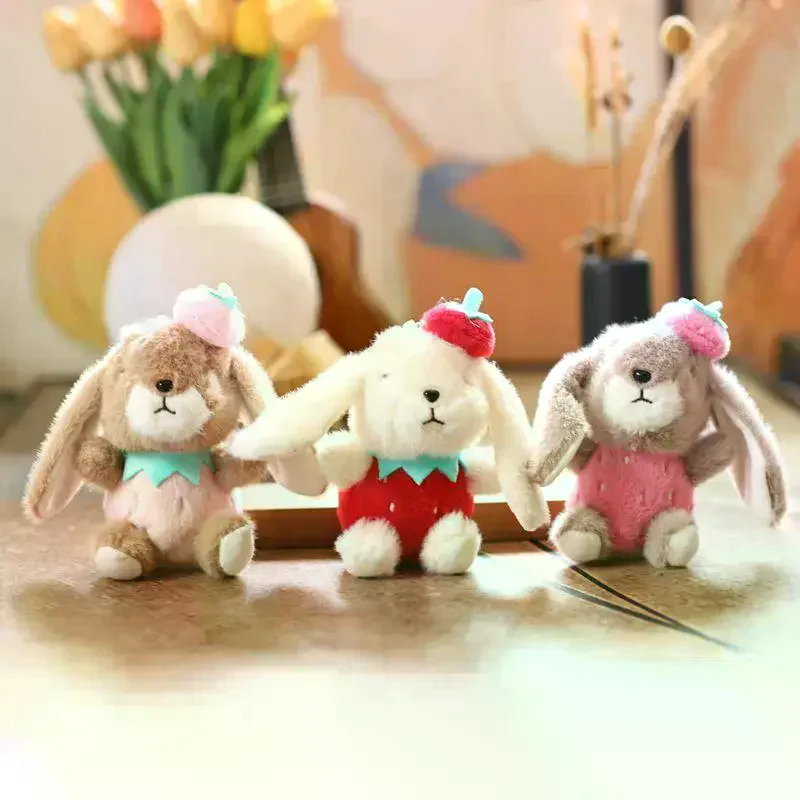 

1Pcs Rabbit Keychain Doll Plush Toy Mini Couple Backpack Pendant Strawberry Rabbit Doll Decoration Gifts For Girls