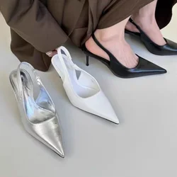 2024 Pumps French pointed toe wrap sandals for women's summer slim mid heeled minimalist OL single shoes