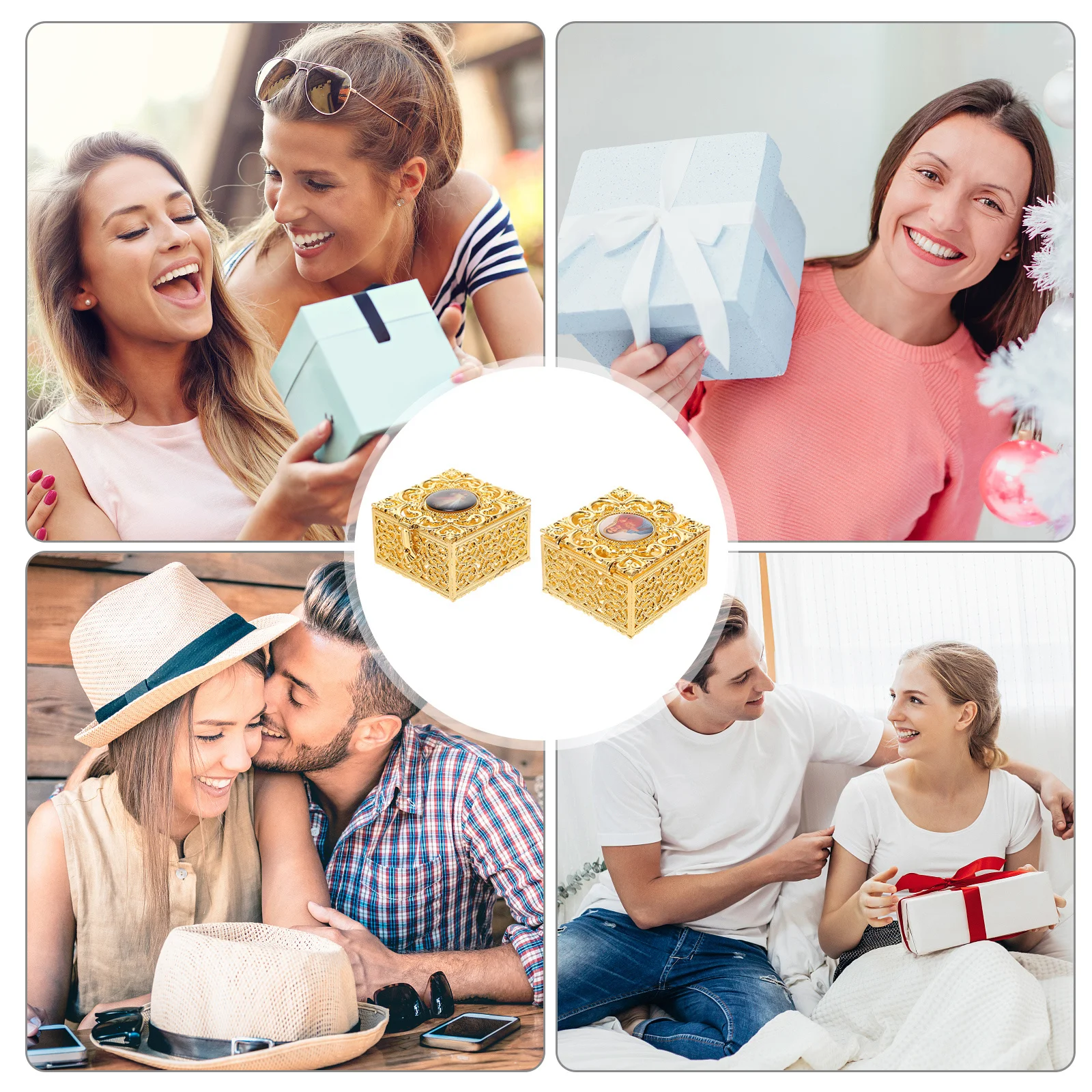

2pcs Zinc Alloy Jewelry Box Case For Necklace Earring Bracelet Storage Small Lightweight Container Decorative Home Dresser