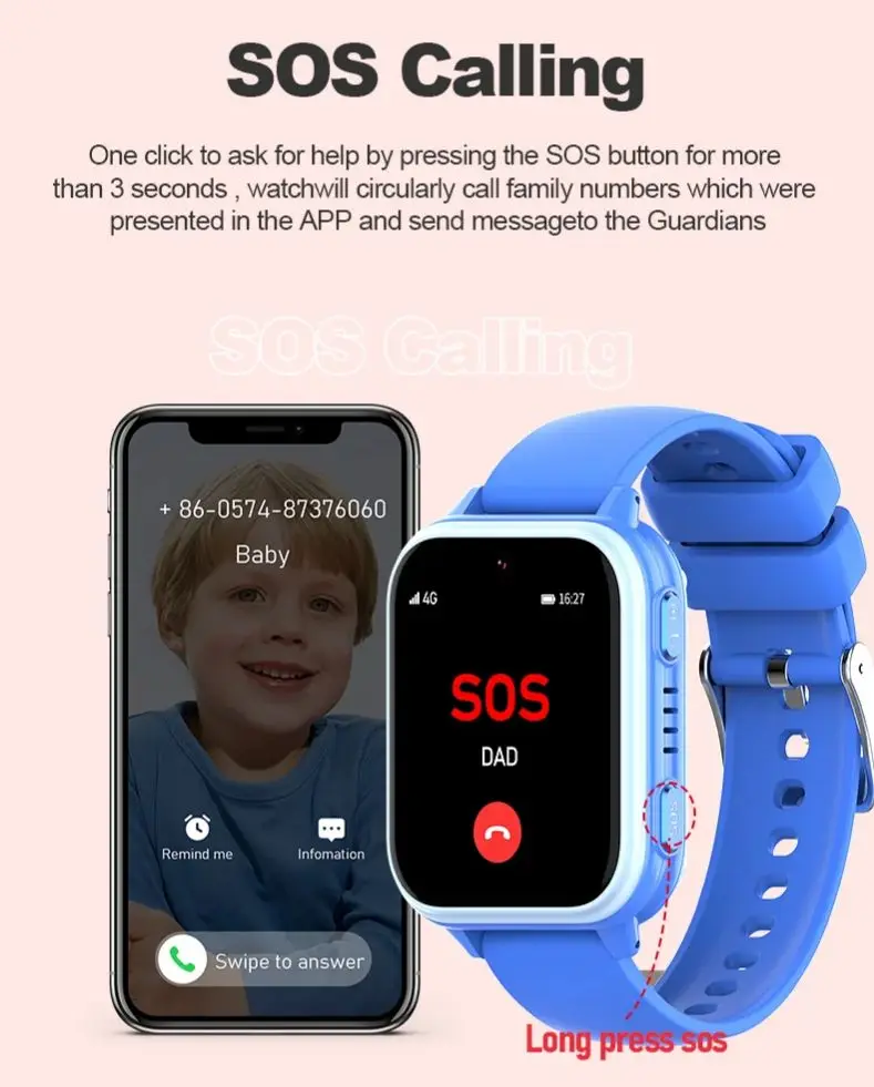 ساعة ذكية Getfitsoo 4G للأطفال GPS WIFI Location Tracker مكالمة فيديو SOS مراقبة معدل ضربات القلب واتساب ساعة هاتف للأطفال