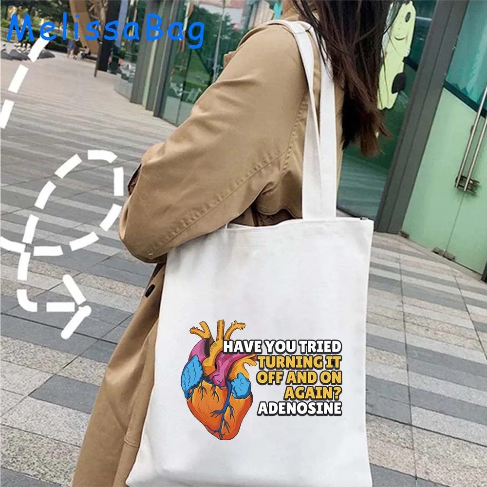 Bolso de mano con estampado divertido para mujer, bolsa de lona de gran capacidad para enfermera, médico, medicina paramédica, bolso de hombro