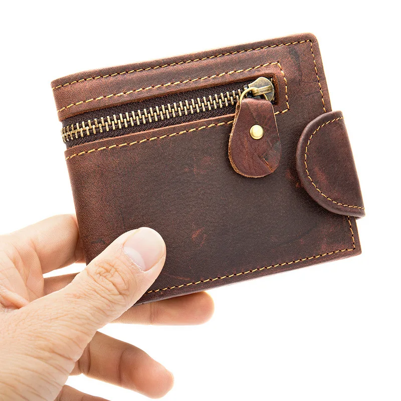 Short men's wallet genuine leather zipper clasp, multifunctional coin purse Ama creative new model, top-layer leather wallet