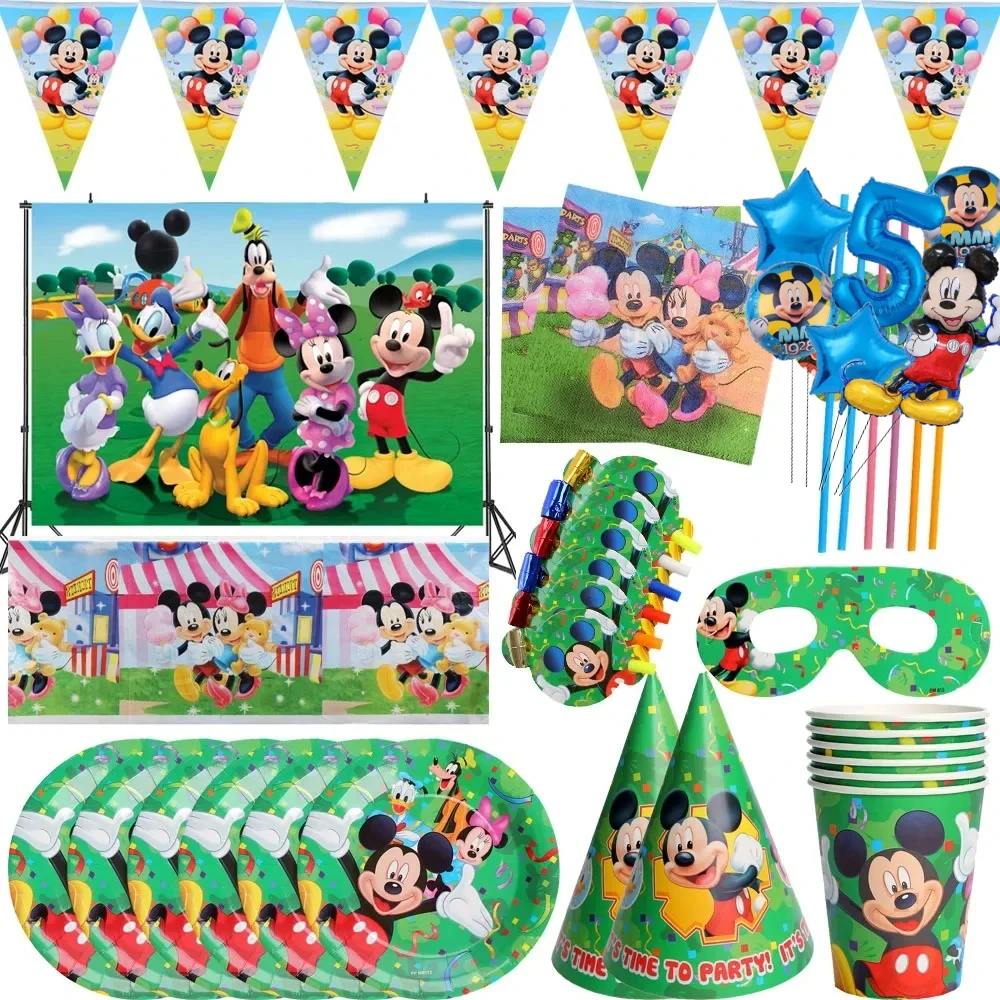 Cartoon Mickey Mouse Theme Kids Favor Birthday Pack Event Party Cups Plates Baby Shower Disposable Tableware Supplies