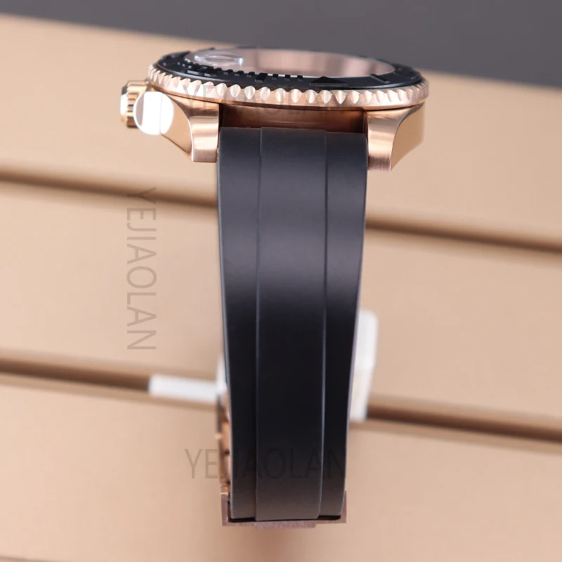 Rose Gold 40mm Watch Case Black Yacht Bezel Sapphire For Seiko NH35 NH36/34 4R36 8215 8205 2824 Movement 28.5mmDial Rubber Strap