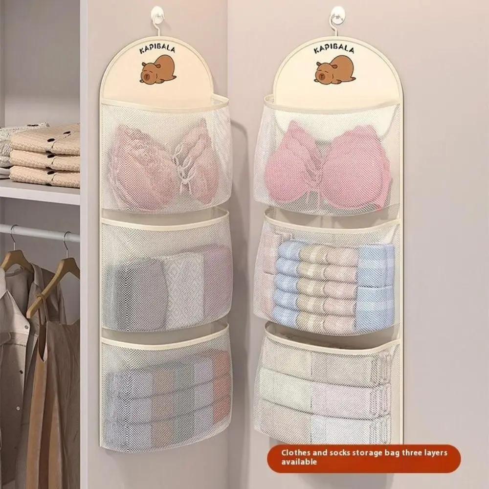 

Durable Capybara Underwear Storage Bag 1/2/3Layer Multi-layer Socks Hanging Bag Large Capacity with Hanger Net Bag
