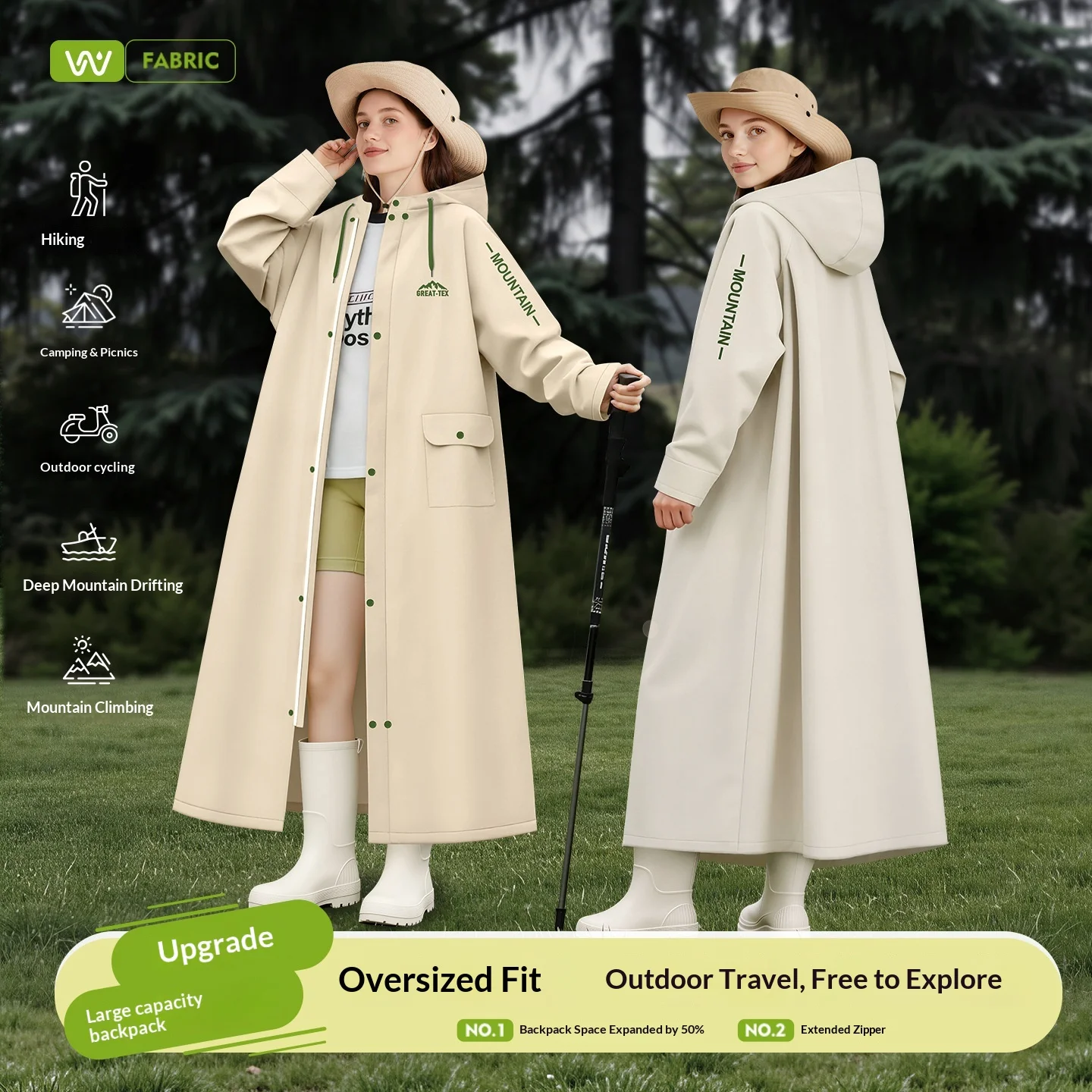 Imperméable Robuste Imperméable Coupe-Vent à Capuche Poncho Couverture Totale du Corps Toutes Saisons Réutilisable Équipement de Pluie pour Moto Adulte Femme