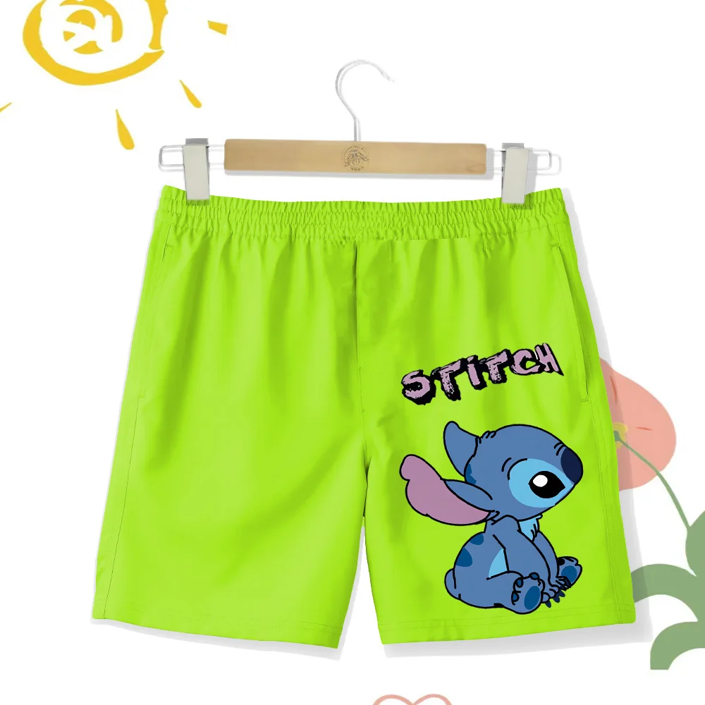 Children's Cartoon Printed Stitch Beach Shorts, Boys and Girls Clothing, Outdoor Beach Swimming Pool, Vacation, Quick Drying