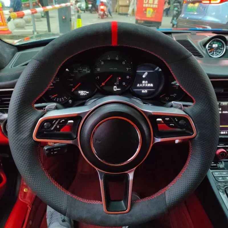 

Suede Steering wheel Cover For Porsche Macan 2015 2016 2017 2018-2021 Cayenne 718 911 Handle Cover Interior Car Accessories