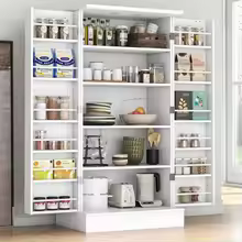 Freestanding Pantry Cabinet with Adjustable Shelves and Doors (White)