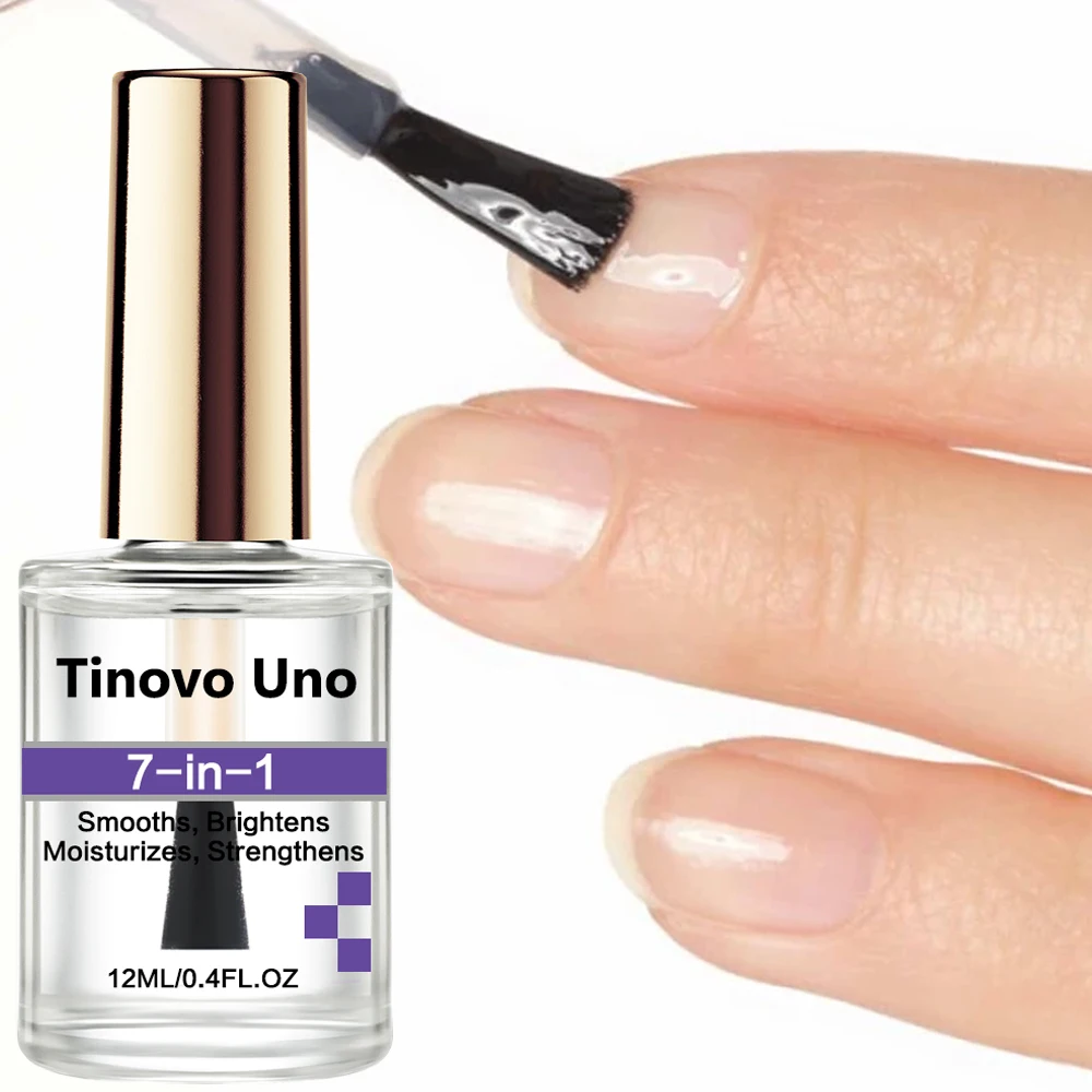 Tinovo Uno Nail Treatment Strengthener, Super Brilho Natural Seco, Suaviza, Acabamento Reparador, Acabamento Cuidado, 12ml, 7 em 1