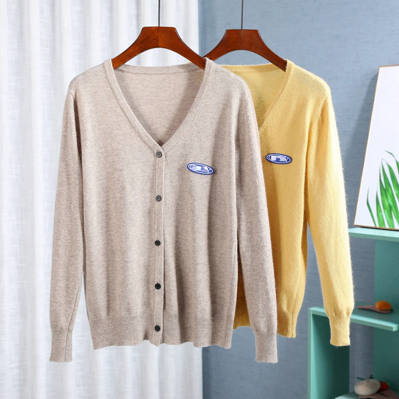 

MS Series Thin V-Ne Open Cardigan Long Sve Single Button Commute Color College Sle Early Autumn Women's Sweater