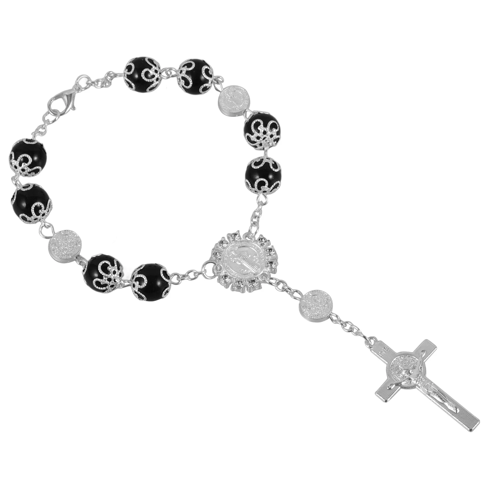 

Car Rosary Bracelet White Cross Hanging Accessories Rearview Mirror Decorations Alloy Charm Car Interior Ornaments