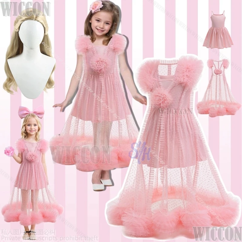 Vestido sin mangas de encaje transparente peludo con flores Kawaii para niños, bonito chaleco de Lolita, Cosplay de película de Halloween Wickeddd Comic Con Cos