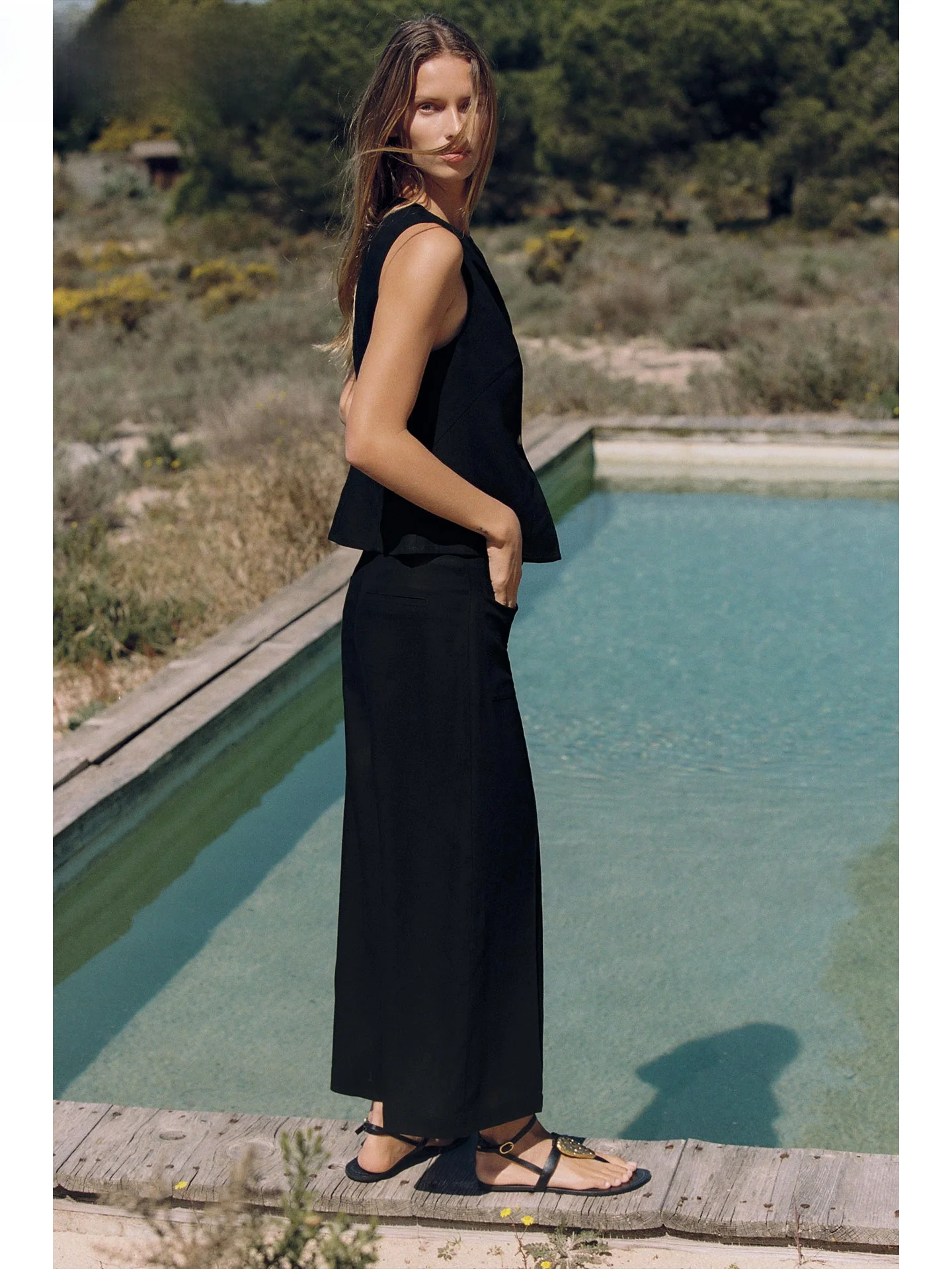 

ZAPRHA асимметричный дизайн, льняной двубортный жилет на пуговицах, топ, лето 2022, круглый, однотонный, женская мода