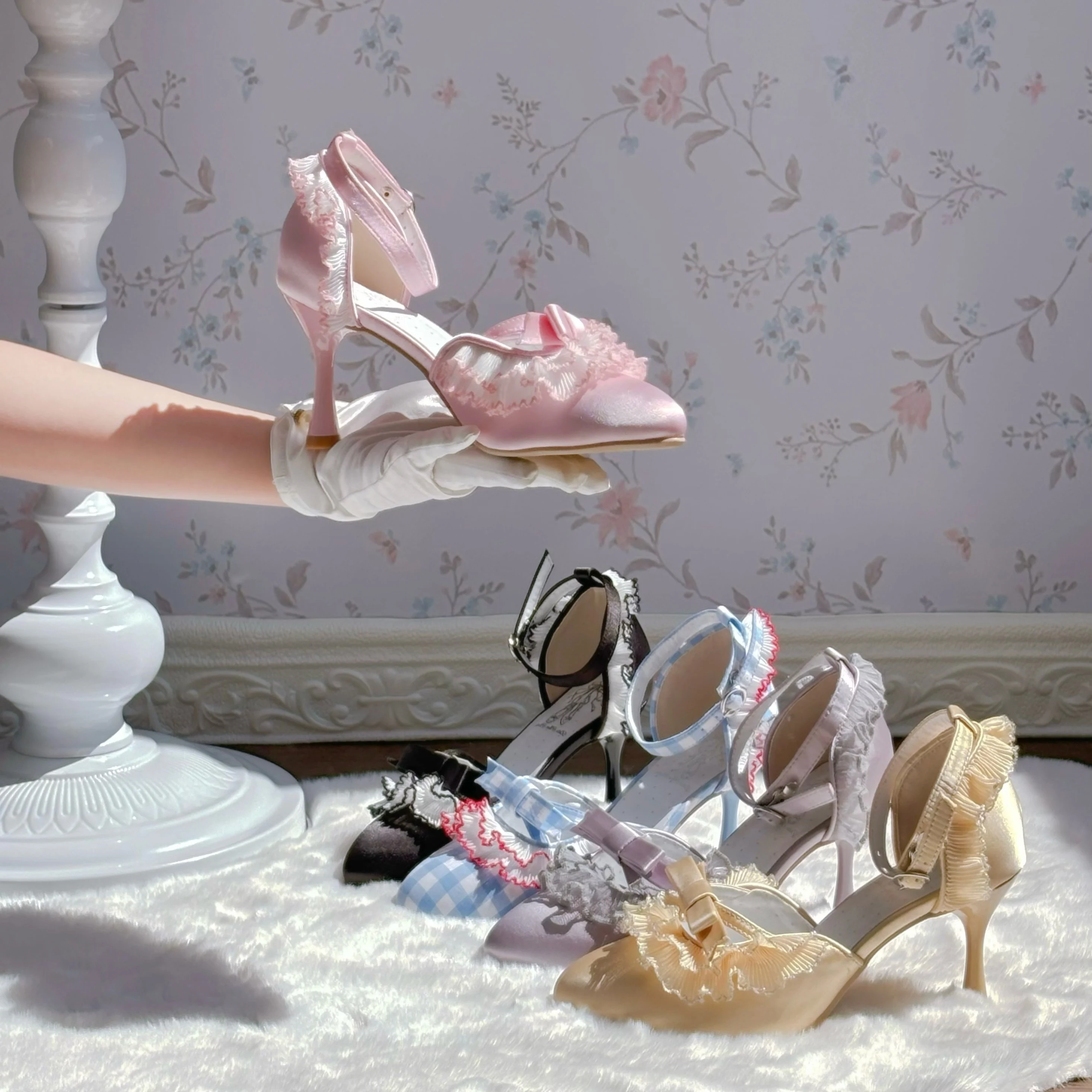 Original Pointed Bow Elegant Cla Series Lolita High Heels Japanese Sweet Loli Tea Party Flower Wedding Shoes