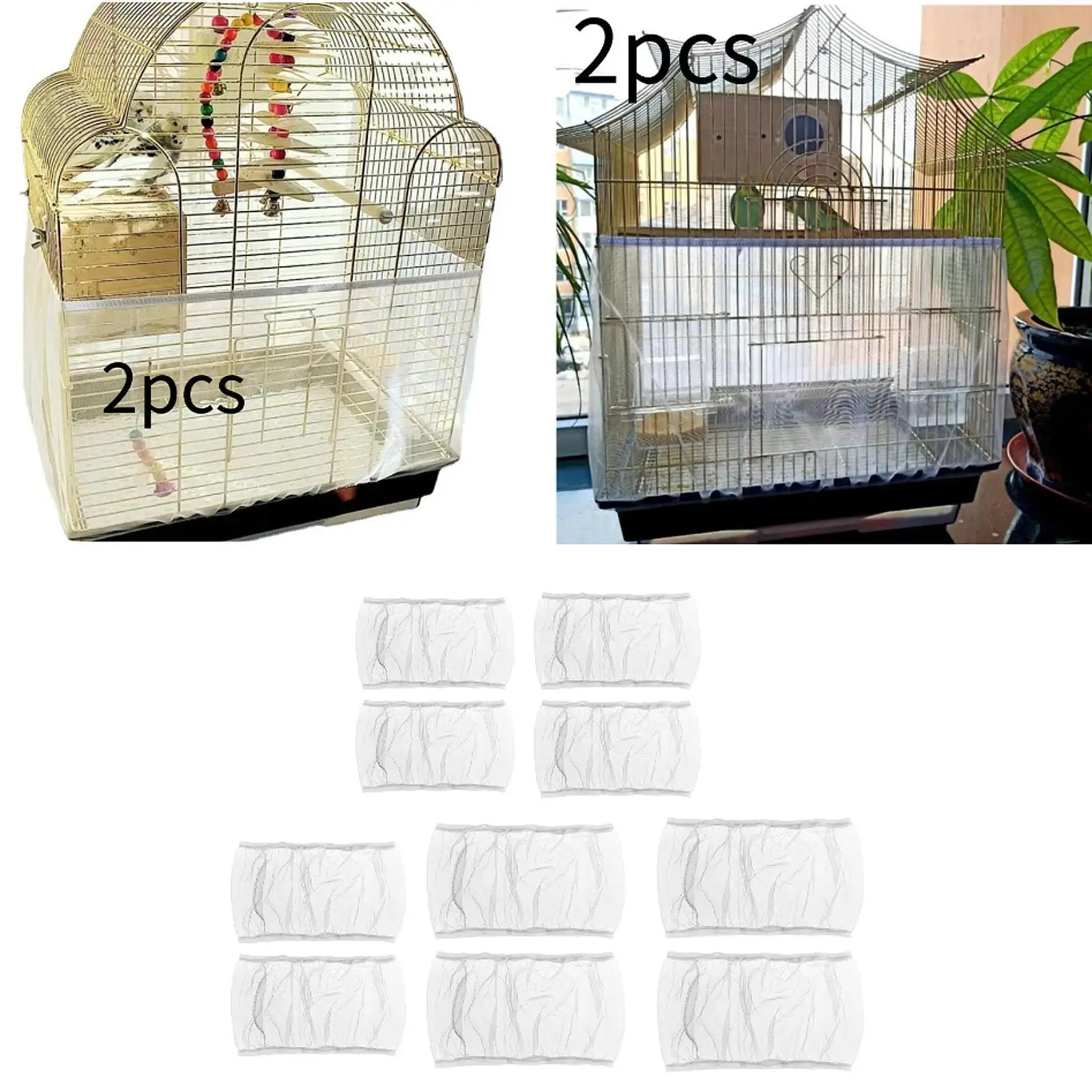 2x Universal Bird Cage Mesh Covers Elastic Lightweight Dustproof Bird Cage Skirts for Cockatiel Cockatoo Conures Bluebirds Macaw