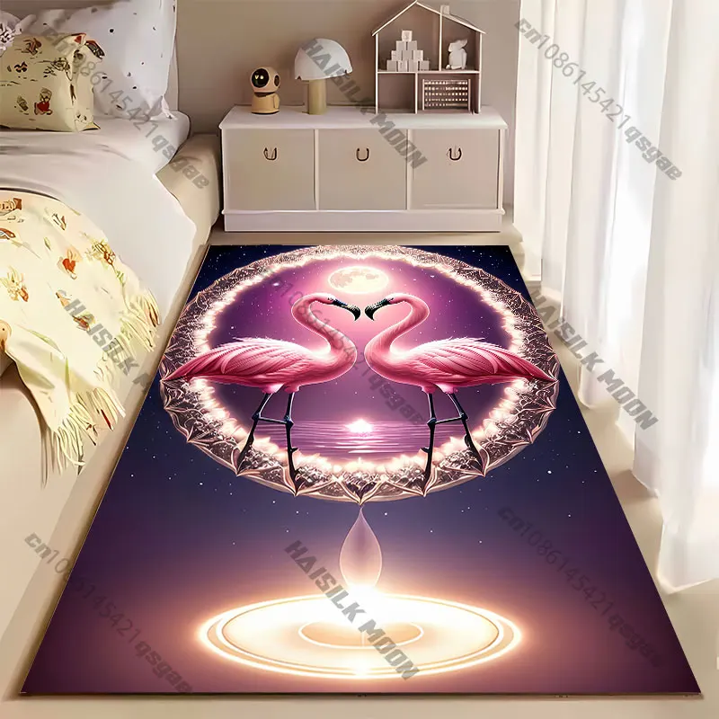 Romantic serene flamingos moonlight carpet Yoga living room room decor children's crawling mat doormat area rug games mat