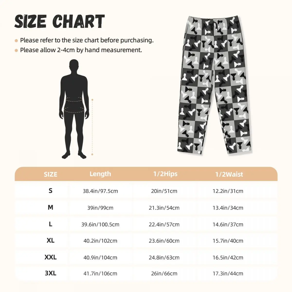 Custom Print Dames Schaakbord Pyjamabroek Schaakspel Nachtkleding Slaap Lounge Bodems met Zakken
