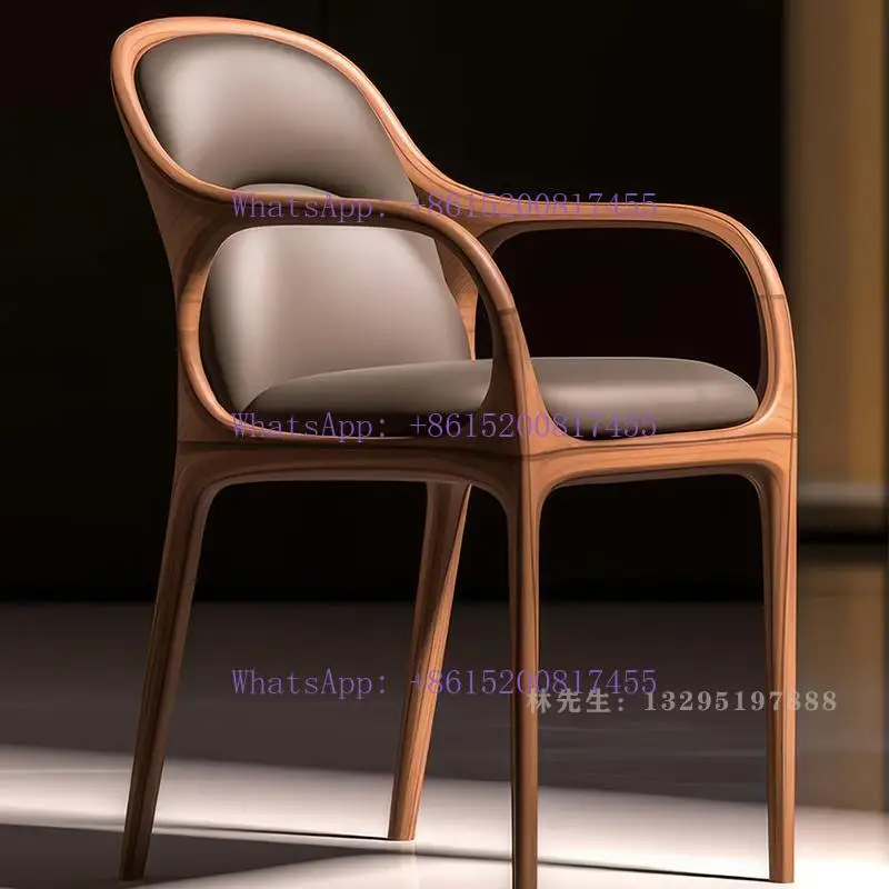 North American black walnut solid wood dining chair Italian style backrest leather leisure chair