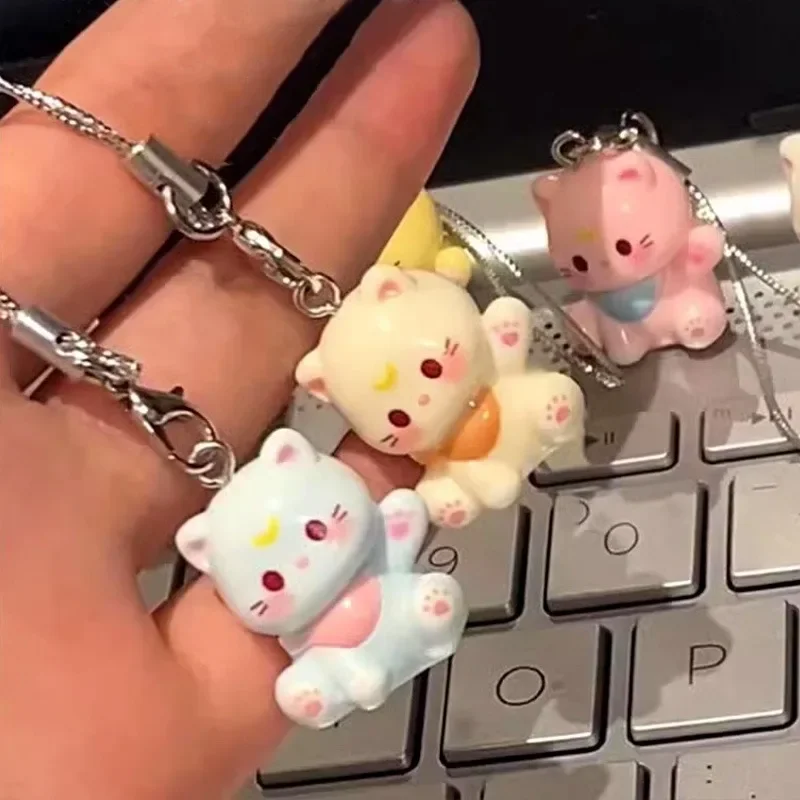 3pcs Fashion New Cartoon Small Cat Cute Keychain Phone Chain Resin Keyring Bag Pendant Couple Key Chains Gifts Women for Jewelry image 2