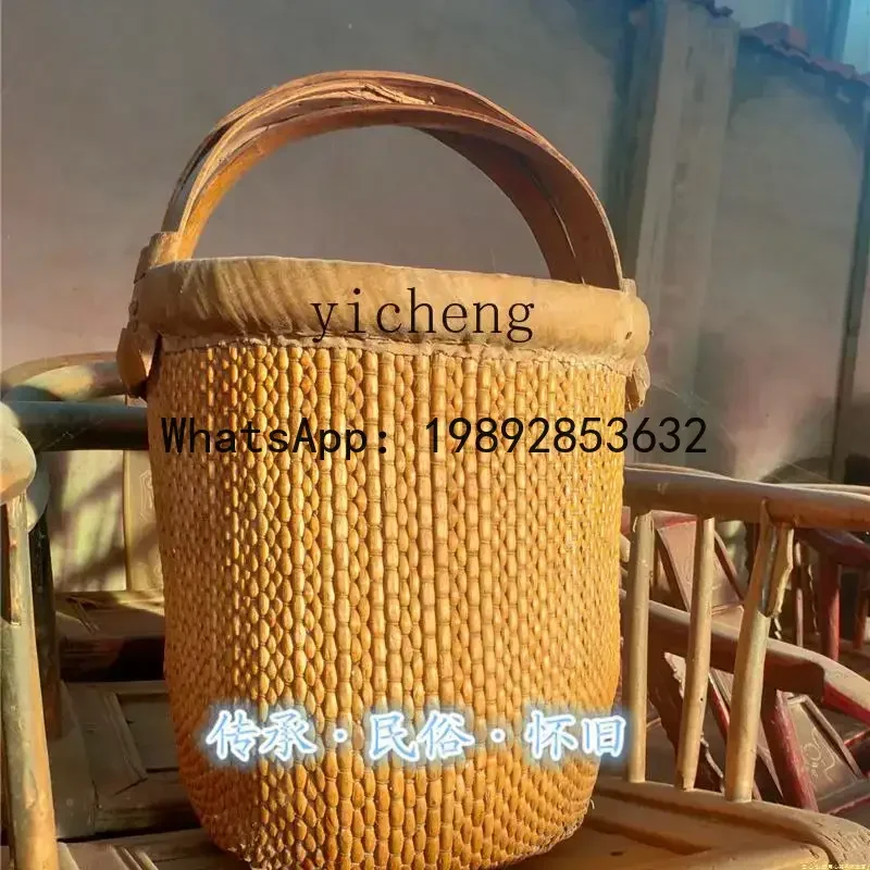 Folklore Nostalgic Old Objects Pure Willow Weaving Bucket Wicker Weaving Basket Portable Willow Weaving Basket