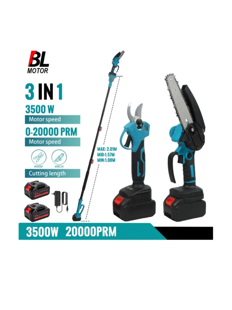3500W Bürstenlose Elektrische Kettensäge 3-in-1 Teleskop-Astschere Hochastsäge Garten-Baumschneidewerkzeug für Makita-Akku