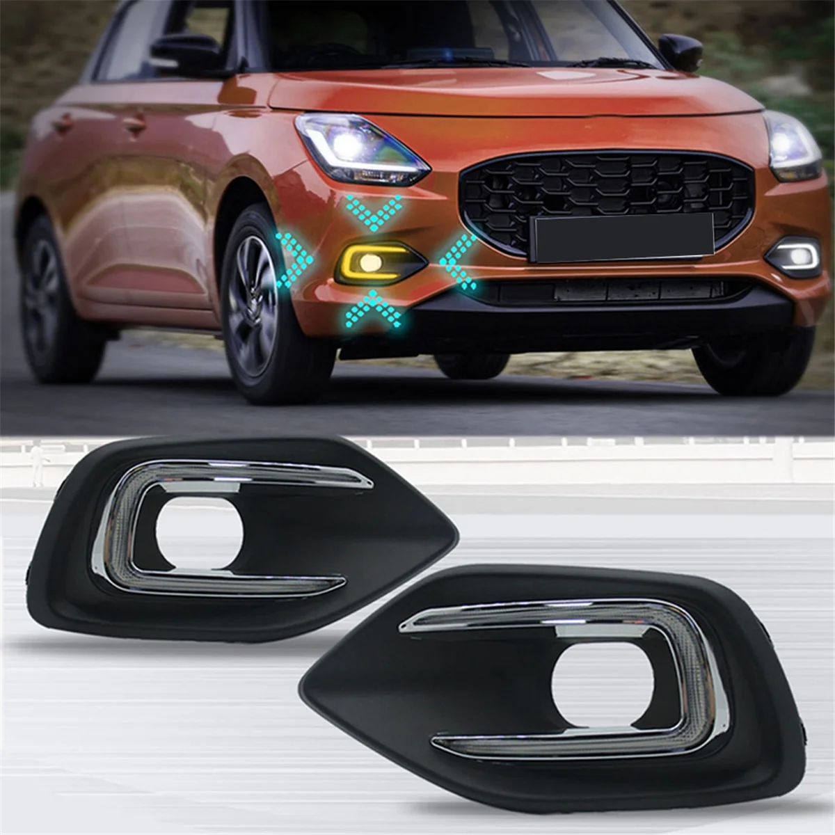 For Suzuki Swift 2024 LED DRL Daytime Running Lights Fog Lamp Cover Streamer Turning Yellow White Lights view 5