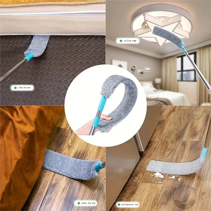 منفضة ممسحة تلسكوبية بمقبض طويل قابلة للتمديد مع رأس قابل للانحناء - فرشاة تنظيف مرنة لأداة تنظيف القطب المنزلي