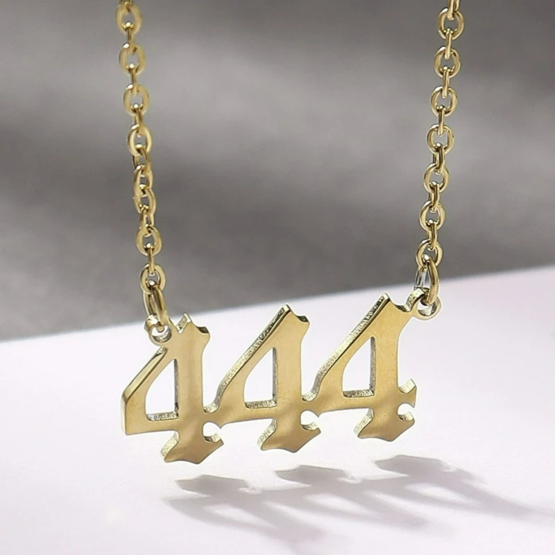 Gold Plated Stainless Steel Angel Number 444 Pendant Necklace Dainty Chain Hypoallergenic Tarnish Resistant Jewelry for Women Da view 3