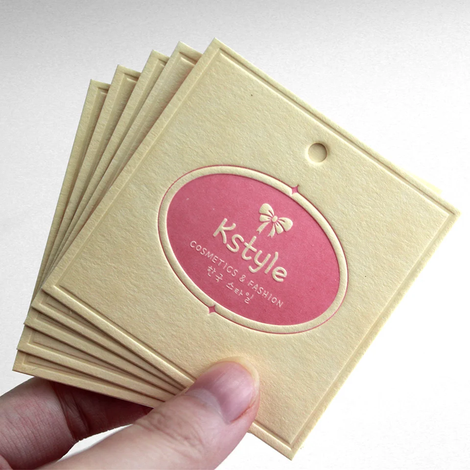 Custom LOGO Embossed Printed Cardboard Clothing Hangtag Specialty Paper with Texture Square Swing Tags Brand Promotion