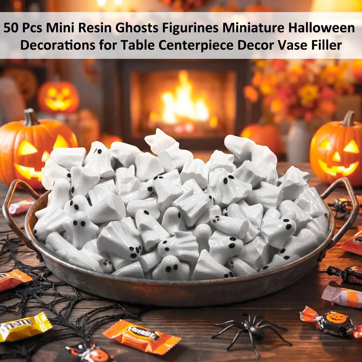 15Pcs Mini Resin Ghost Figurines Halloween Decor Spooky Miniature Ghosts for Micro Garden Tiered Tray Tabletop Vase Filler Party