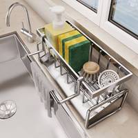 Kitchen Stainless Steel Sink Sponge Holder Drain Rack Faucet Storage Soap Drainer Towel Rack Shelf Organizer Accessories