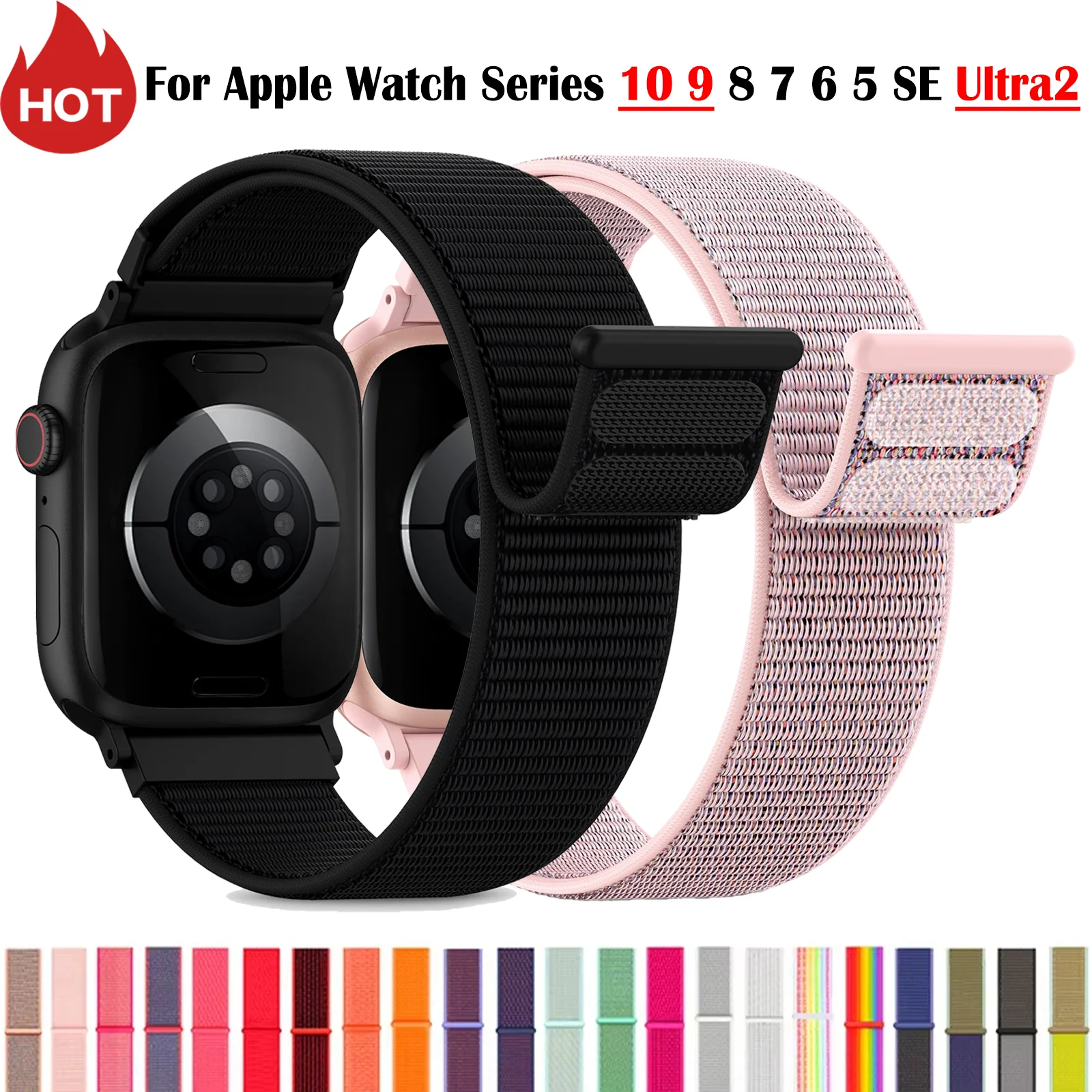 Nylon Loop Strap for Apple Watch Band 46mm 40mm 41mm 42mm 44mm 45mm 38mm Adjust Bracelet for iWatch Ultra 49mm 8 7 6 SE 5 4 Band