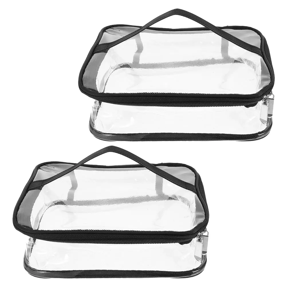 

2 pcs Pvc Handheld Lunch Bag Clear Transparent Waterproof Large Capacity For Office Travel Picnic Food Storage Makeup Organizer